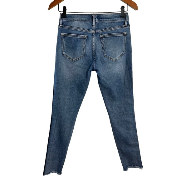 Aqua Light Wash Navy and Red Track Stripe Jeans Size 25 Frayed Hem Stretch Denim - Picture 2 of 5